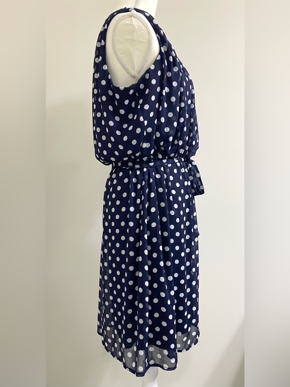 GNW Womens 16 Blue White Polka Dot Sleeveless Dress Summer Preppy Lightweight - Picture 9 of 16